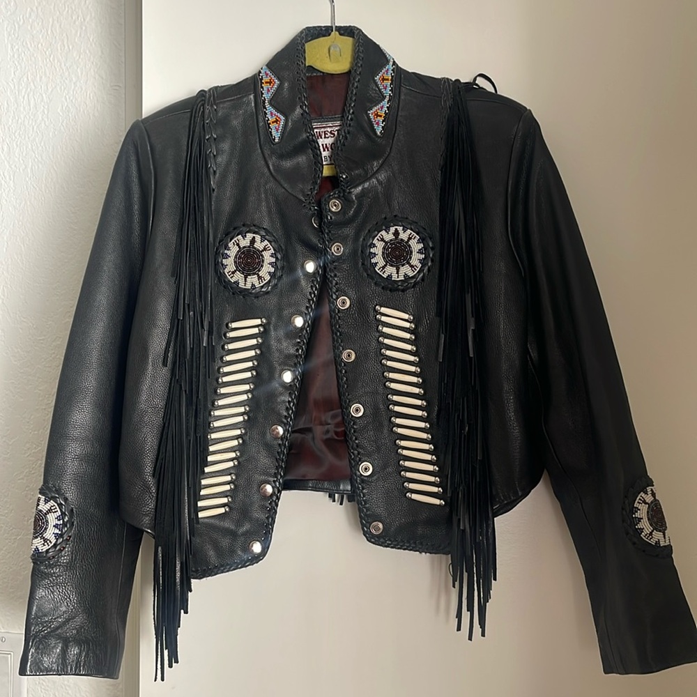 Vintage fringe leather jacket size M